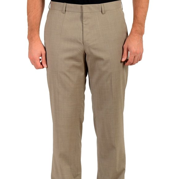 Hugo Boss Men's "Madisen" Beige 100% Wool Dress Flat Front Pants - Picture 1 of 6